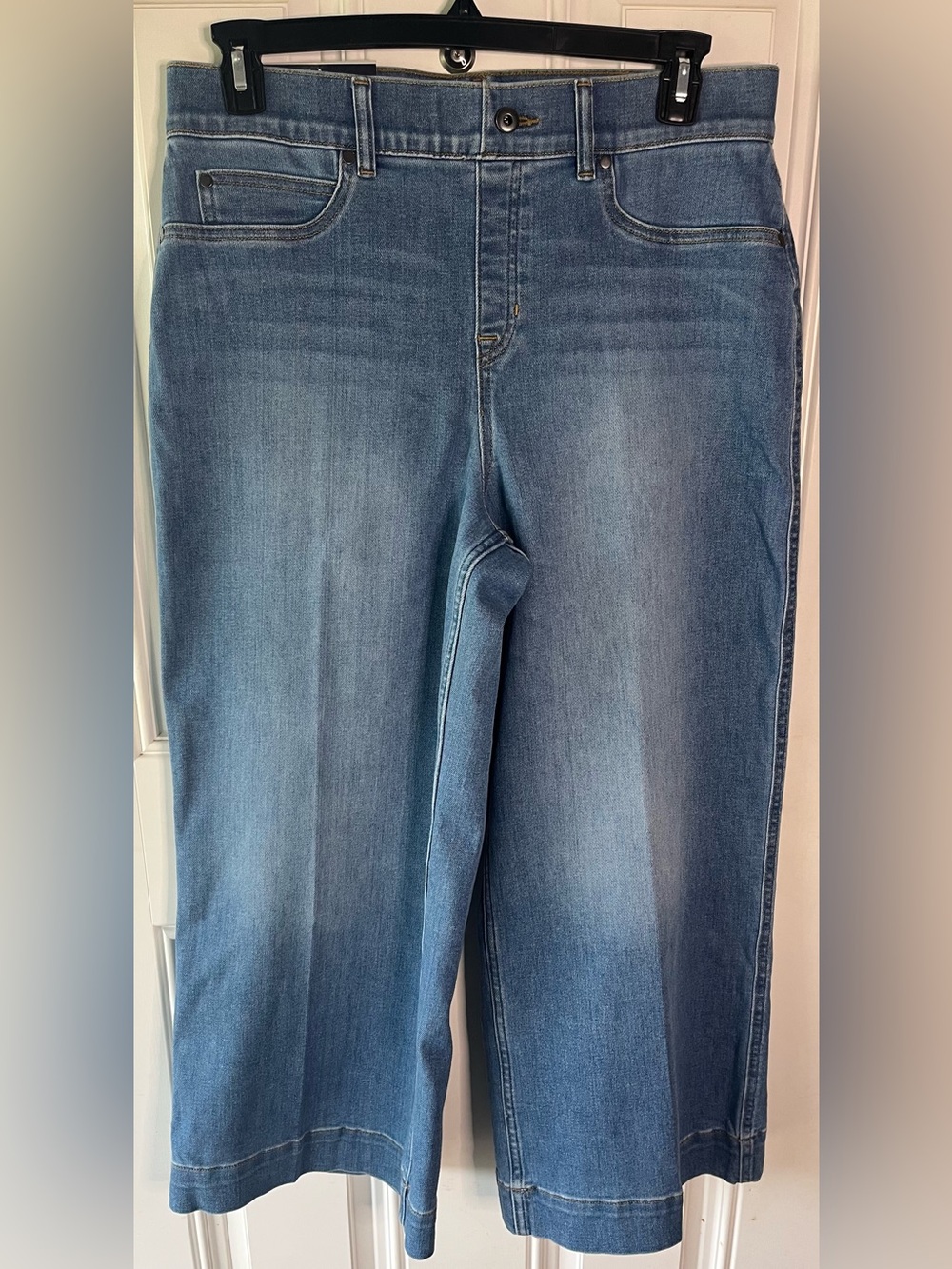 SPANX EveryWear Cropped Wide Leg Jeans in stonewashed blue size xl Petite